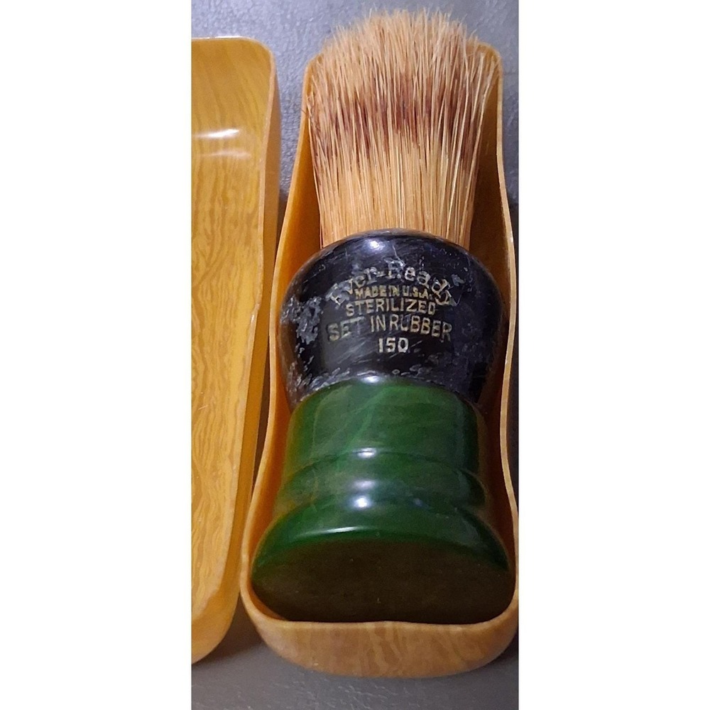 Vintage Ever Ready bakelite shaving brush 150 Green In Original Celluloid Case